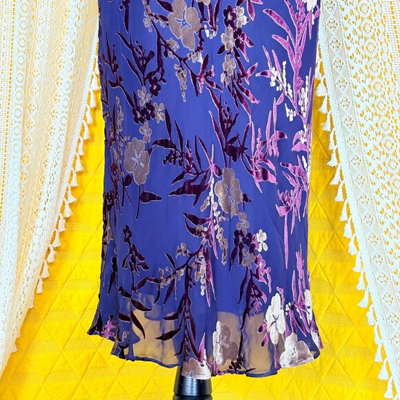 VTG 90s Y2K Purple Velvet Burnout Silk Floral Maxi Slip Dress Size 14 Whimsigoth - Picture 6 of 11
